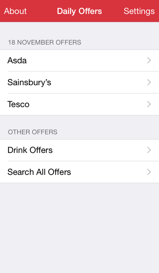 The Daily Offers supermarkets screen